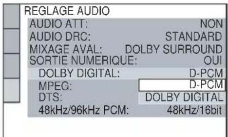 SONY DVPNS360 - Appuyez sur / pour selectionner le type de signal Dolby Digital a envoyer à l'amplificateur (récepteur). - 1