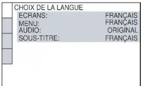CHOIX DE LA LANGUE ECRANS: FRANÇAIS MENU: FRANÇAIS AUDIO: ORIGINAL SOUS-TITRE: FRANÇAIS