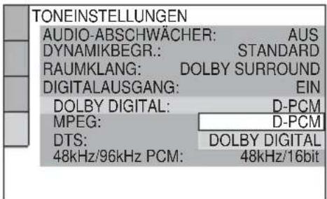 SONY DVPNS590P - Wählen Sie mit ↑/↓ den Typ des Dolby Digital-Signals aus, der an den Verstärker (Receiver) gesendet werden soll. - 1