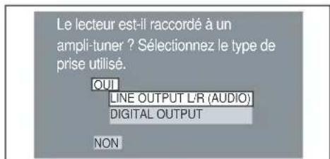 Le lecteur est-il raccordé à un ampli-tuner ? Sélectionnez le type de prise utilisé. QUI LINE OUTPUT L'R (AUDIO) DIGITAL OUTPUT NON