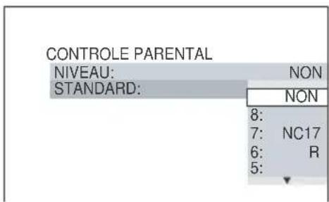 CONTROLE PARENTAL NIVEAU: NON STANDARD: NON 8: 7: NC17 6: R 5:
