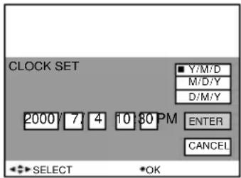SONY MVCCD1000 - Sélectionnez [ENTER] à l'aide de ▶ sur la touche de commande, puis appuyez sur ■ au centre au moment désiré pour activer l'horloge. - 1