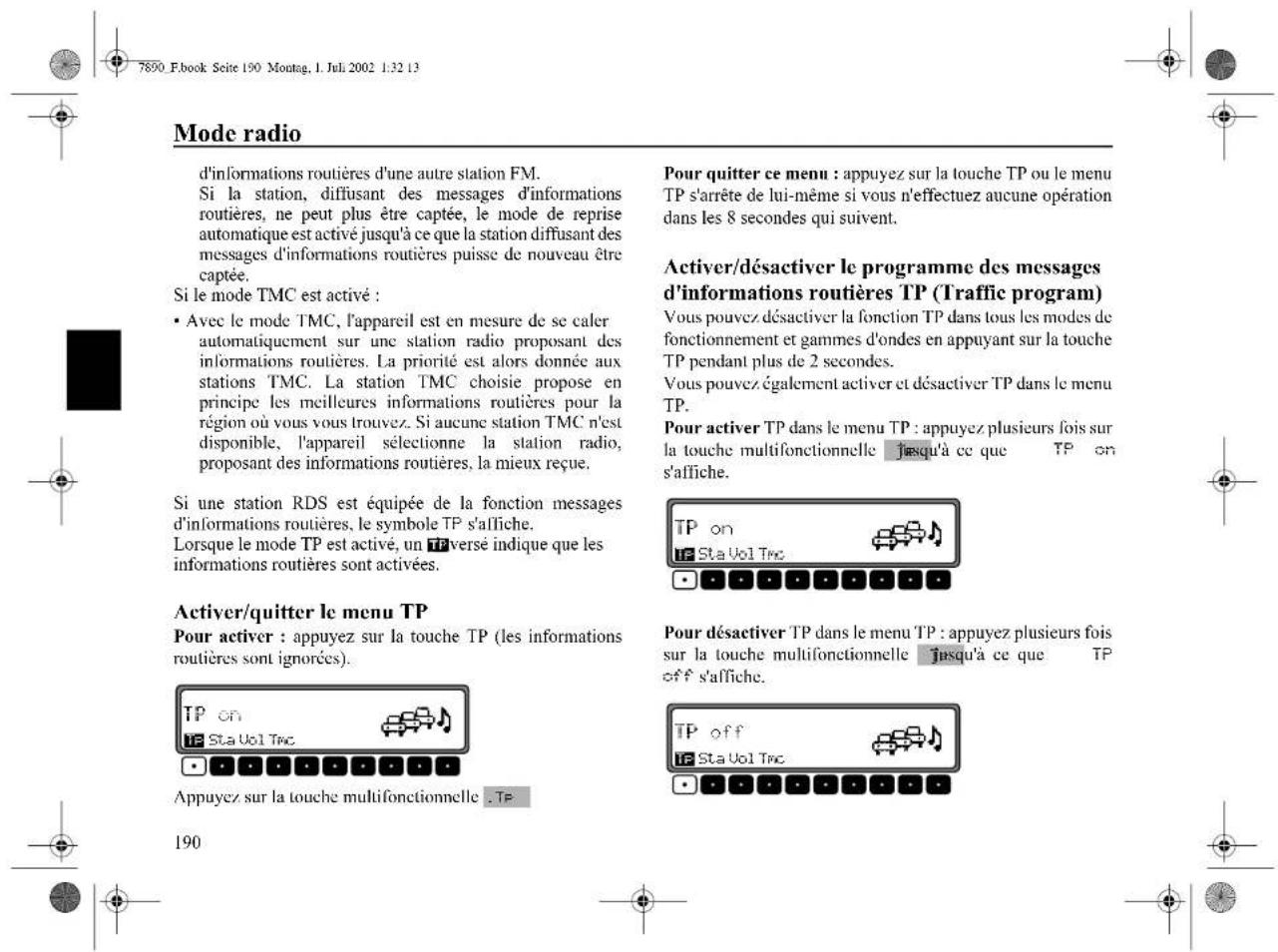 SONY MEX100NV - Programme des messages d'informations routières TP (Traffic program) - 1