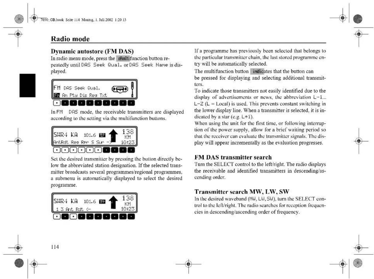 SONY MEX100NV - Setting options for transmitter selection - 3