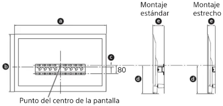 a b c 80 Punto del centro de la pantalla Montaje estándar e Montaje estrecho d d
