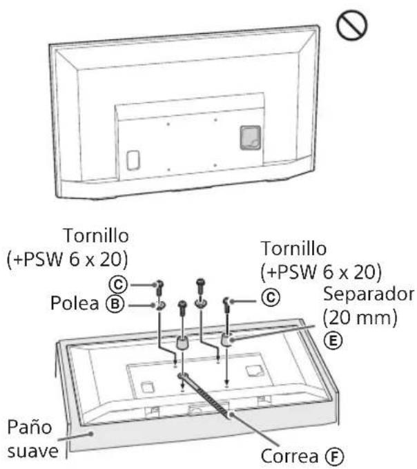 Tornillo (+PSW 6 x 20) Polea C C Tornillo (+PSW 6 x 20) Separador (20 mm) E Paño suave Correa F