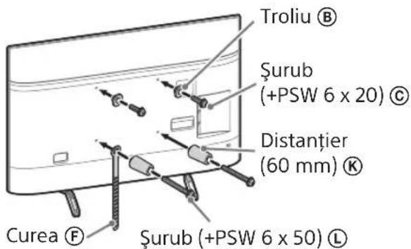 Troliu Ⓑ Şurub (+PSW 6 x 20) Ⓓ Distanțier (60 mm) Ⓔ Curea Ⓕ Şurub (+PSW 6 x 50) ⒲