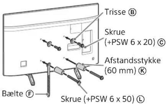 Trisse Ⓑ Skrue (+PSW 6 x 20) Ⓔ Afstandsstykke (60 mm) Ⓔ Bælte Ⓕ Skrue (+PSW 6 x 50) Ⓔ