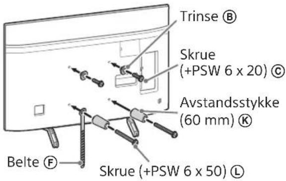 Trinse Ⓑ Skrue (+PSW 6 x 20) Ⓓ Avstandsstykke (60 mm) Ⓔ Belte Ⓕ Skrue (+PSW 6 x 50) ⒲