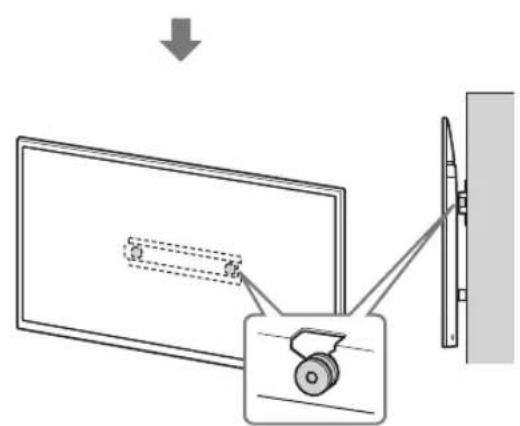 Diagram showing a monitor with a slide and a scroll wheel, connected to a wall-mounted device with an arrow indicating direction.