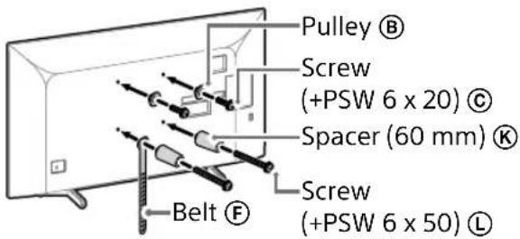 Pulley Ⓑ Screw (+PSW 6 x 20) ⓒ Spacer (60 mm) Ⓙ Screw (+PSW 6 x 50) Ⓘ Belt Ⓕ