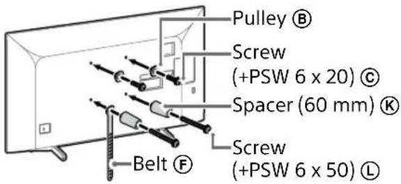 Pulley Ⓑ Screw (+PSW 6 x 20) ⓒ Spacer (60 mm) Ⓙ Screw (+PSW 6 x 50) Ⓘ Belt Ⓕ