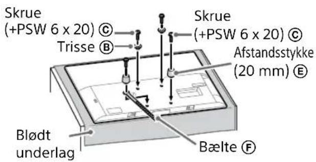 Skrue (+PSW 6 x 20) © Trisse Ⓑ Skrue (+PSW 6 x 20) © Afstandsstykke (20 mm) € Blødt underlag Bælte Ⓕ