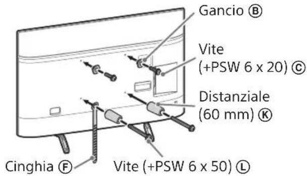 Gancio Ⓑ Vite (+PSW 6 x 20) Ⓓ Distanziale (60 mm) Ⓙ Cinghia Ⓕ Vite (+PSW 6 x 50) ⒤