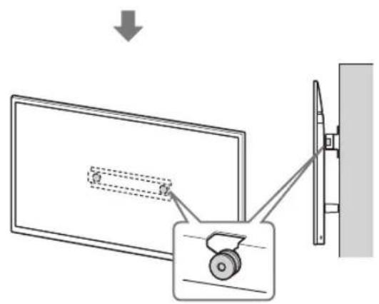 Diagram showing a monitor with a slide and a scroll, connected to a wall-mounted device, with an arrow indicating direction of motion.