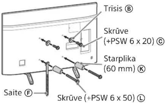 Trīsis Ⓑ Skrūve (+PSW 6 x 20) Ⓓ Starplika (60 mm) Ⓔ Saite Ⓕ Skrūve (+PSW 6 x 50) ⒲