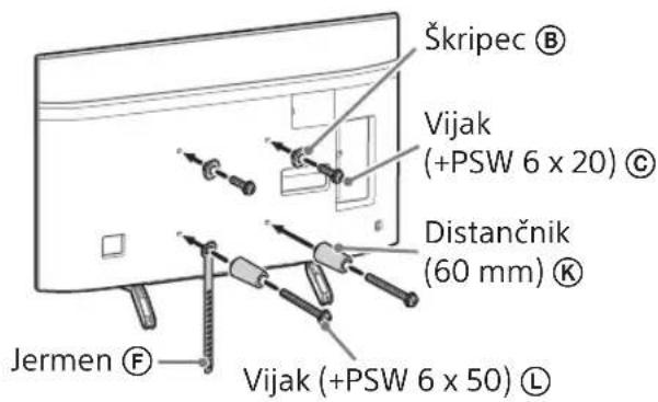 Škripec Ⓑ Vijak (+PSW 6 x 20) Ⓓ Distančnik (60 mm) Ⓔ Jermen Ⓕ Vijak (+PSW 6 x 50) ⒲