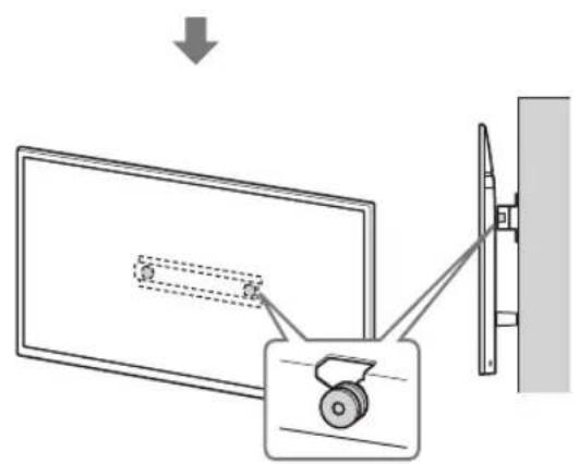 Diagram showing a monitor with a slide and a scroll, connected to a wall-mounted device, with an arrow indicating direction of motion.