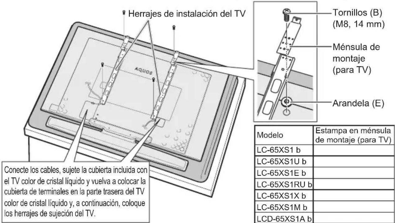 SHARP AN65AG2 - Ordene los cables y coloque los herrajes de instalación del TV y las ménsulas de montaje (para TV) en el TV color de cristal líquido - 1