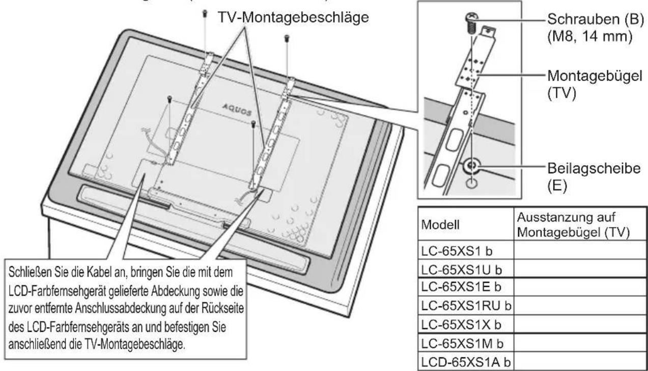 SHARP AN65AG2 - Ordnen der Kabel und Befestigung der TV-Montagebeschläge und der Montagebügel (TV) an das LCD-Farbfernsehgerät - 1