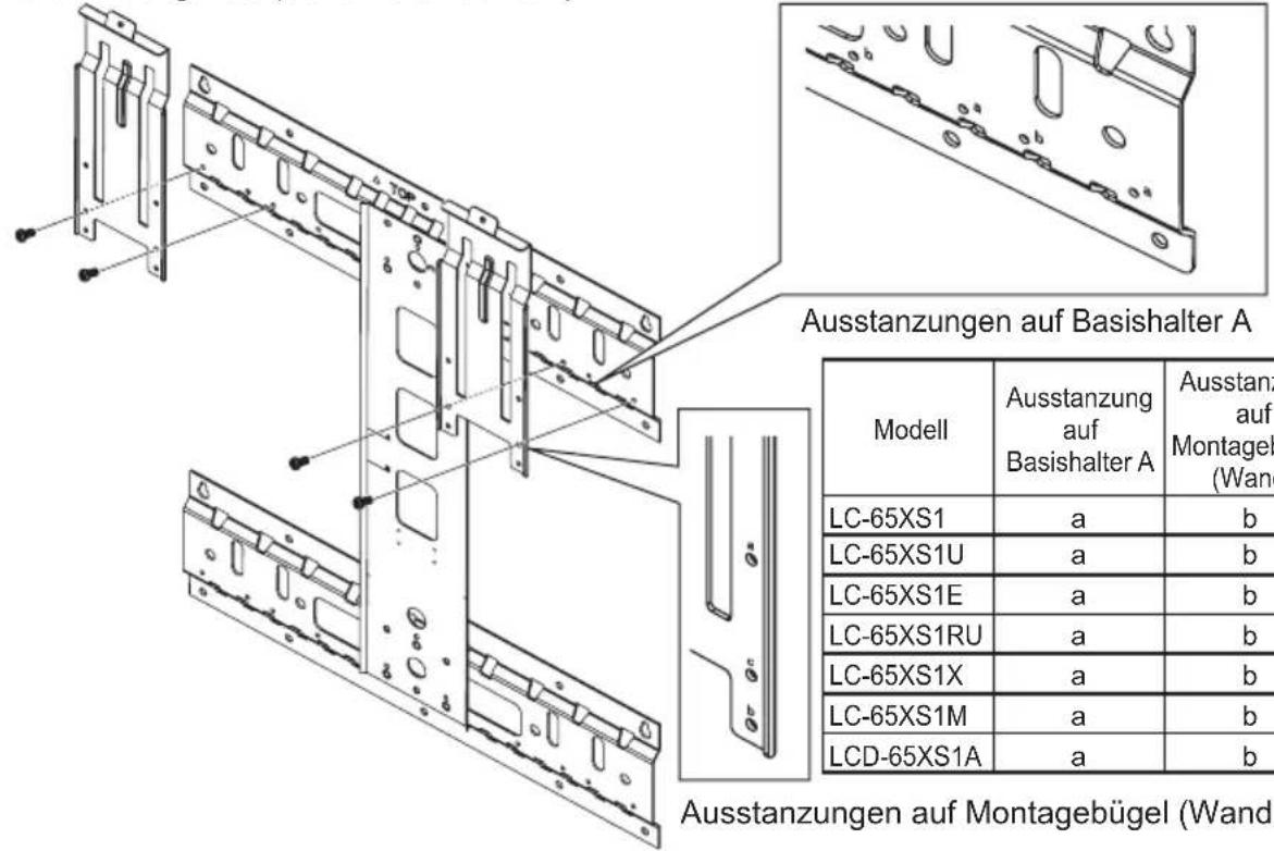 SHARP AN65AG2 - Befestigung der Montagebügel (Wand) an den Basishaltern - 1