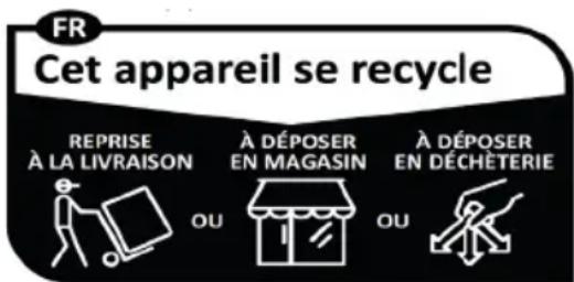 FR Cet appareil se recycle REPRISE À LA LIVRAISON À DÉPOSER EN MAGASIN À DÉPOSER EN DÉCHÉTERIE OU OU