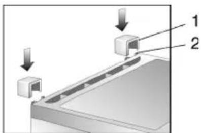 Diagram showing a mechanical or electronic component with labeled parts 1 and 2, indicating directional movement or assembly.