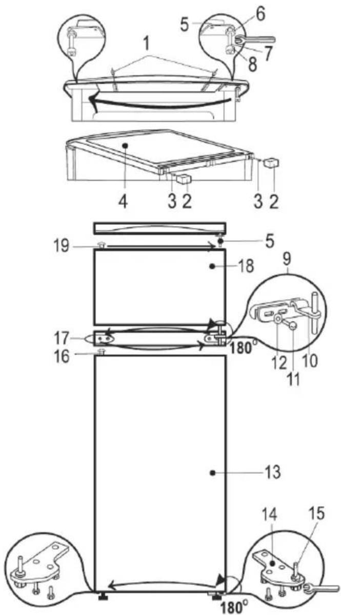 Technical diagram of a mechanical assembly with numbered components and angular measurements