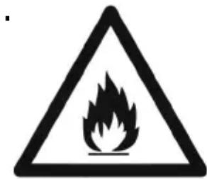 Warning sign depicting a flame symbol inside a triangle, indicating hazardous or hazardous hazard.