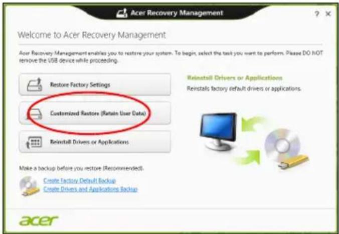 ACER TravelMate B113E - Anpassad Återställning med Acer Recovery Management - 1