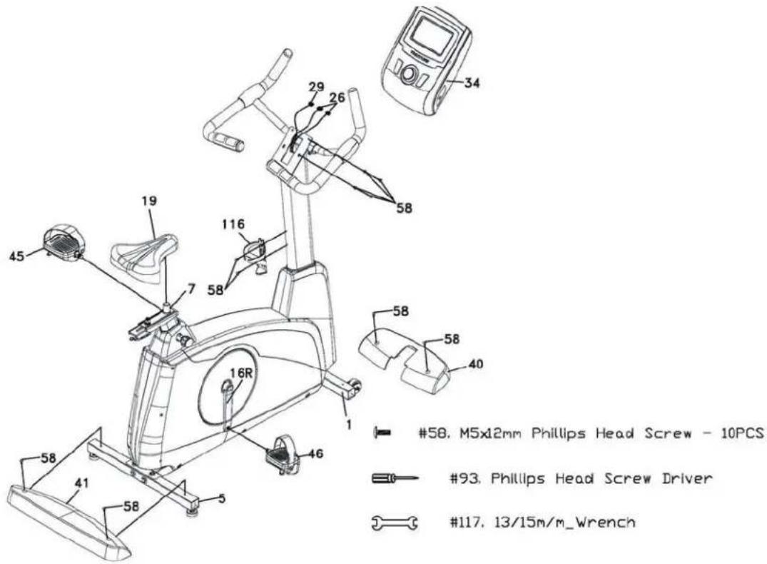 TUNTURI Platinum Upright - Step 4: Console, Seat, Pedals And Main Housing Covers Assembly - 1