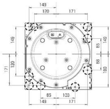 TECHNICS SP10RE - Emplacements des vis de fixation du meuble - 2