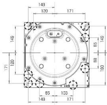 TECHNICS SP10RE - Positionen der Schrauben zur Befestigung des Gehäuses - 2