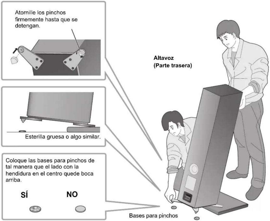 TECHNICS SBG90E - Colocación de los altavoces usando los pinchos - 3