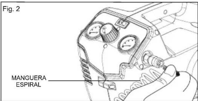 GREENWORKS G40AC - Cómo fijar la manguera del aire al compresor - 1