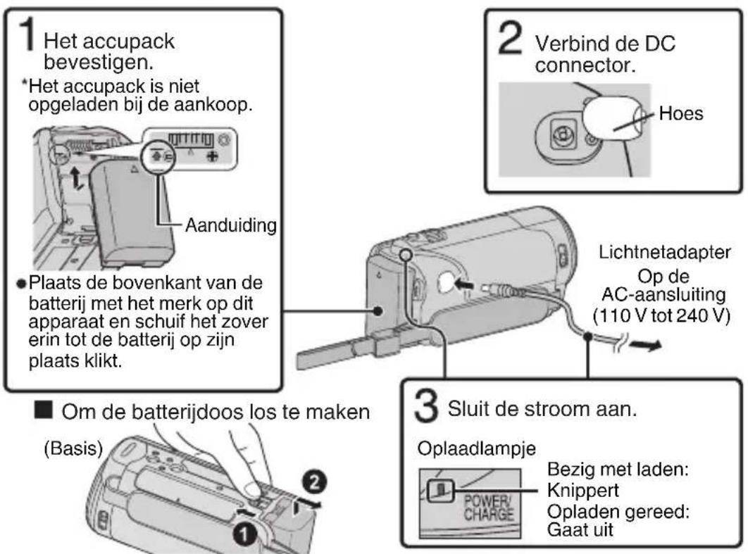 JVC Everio GZE205BE - Het accupack opladen - 1
