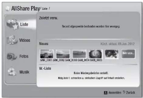 SAMSUNG HTE6759W - Zugriff auf den AllShare Play Bildschirm - 1