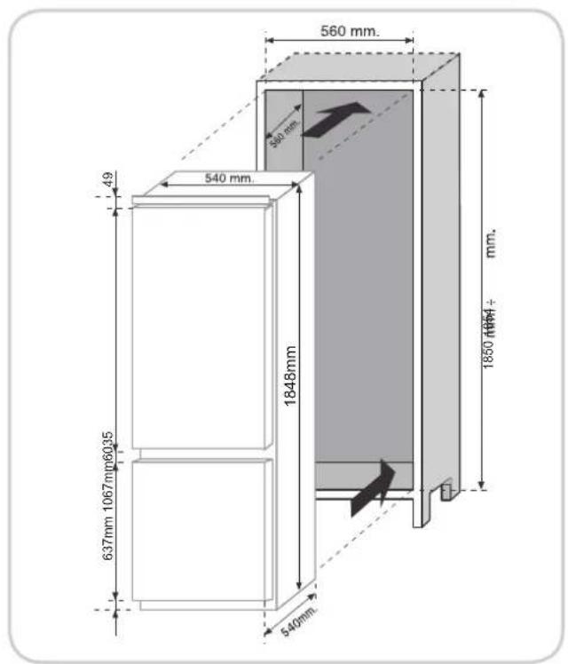 ROSIERES RBBF 178 T - DIMENSIUNILE PRODUSULUI SIALE SPATIULUI DE INCORPORARE - 2