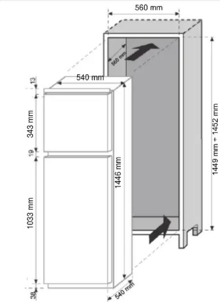 ROSIERES RBDP 23534 - DIMENZije IZDELKA IN VGRAJENI PREDEL - 1