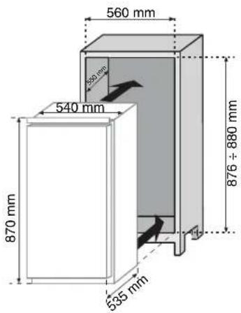 ROSIERES RBO 3683A - TAILLE DE L'APPAREIL ET DU MEUBLE D'ENCASTREMENT - 2