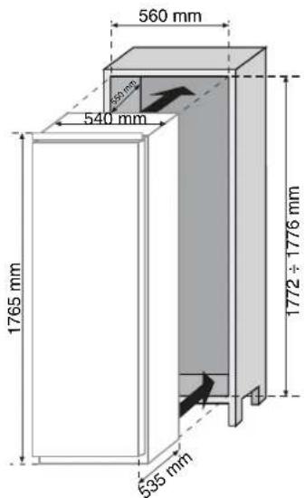 ROSIERES RBO 3683A - TAILLE DE L'APPAREIL ET DU MEUBLE D'ENCASTREMENT - 1