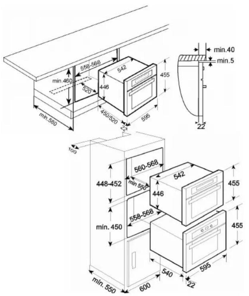 ELECTROLUX EMC38915X - Dimensions pour l'installation du four - 1