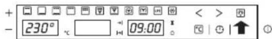 + - 230° °C +1 H=09:00 < > ℃ | ⏻ | ↑ ①