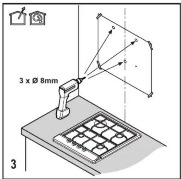BEKO HCA62844GH - Preparazione del gruppo della cappa sulla parete - 3
