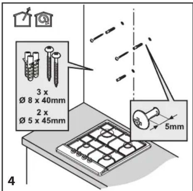 BEKO HCA62844GH - Préparation pour le montage de la hotte au mur - 4