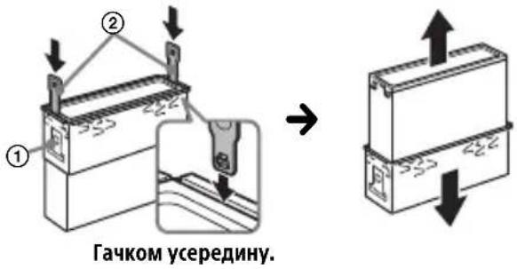 ① ② Гачком усередину.
