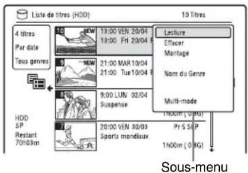 Liste de titres (HDD) 10 Titres 4 titres Par date Tous genres 10 NEW 13:00 VEN 20/04 18:00 Fri 20/04 # 9 NEW 21:00 MAR 10/04 21:00 Tue 10/04 # 8 9:00 LUN 02/04 Suspense 7 20:00 VEN 30/03 Sports mondiaux Lecture Effacer Montage Nom du Genre Multi-mode 1h00m ( 0h00 ) Pr S S/P 1h00m ( 0h00 ) Sous-menu