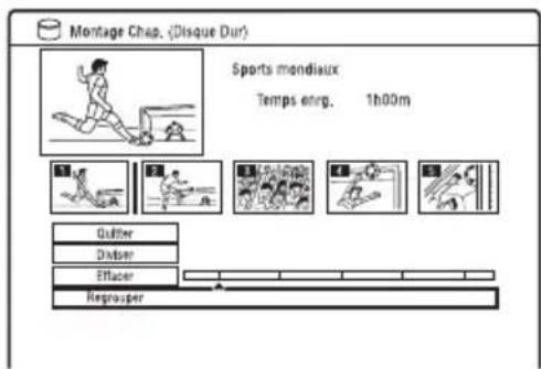 Montage Chap. (Disque Dur) Sports mondiaux Temps enrg. 1h00m Quitter Divider Effacer Reprosper