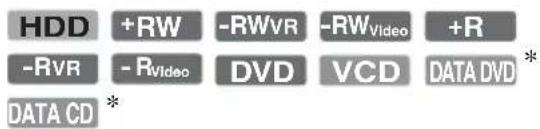 HDD +RW -RWvr -RWVideo +R -RVR -RVideo DVD VCD DATA DVD * DATA CD *