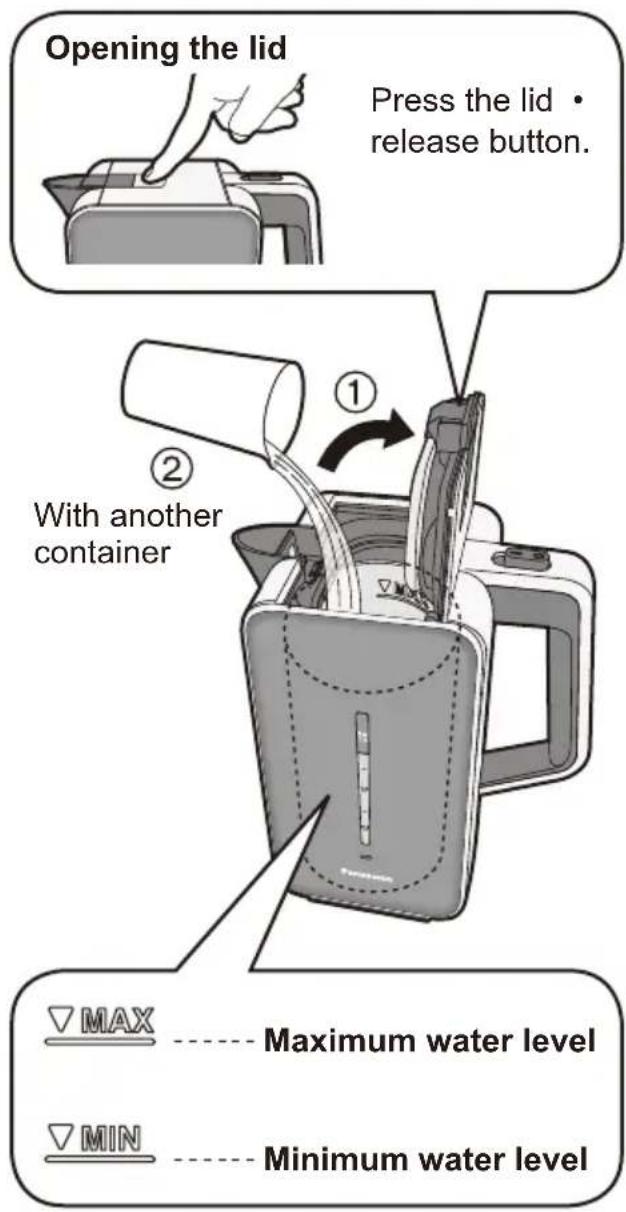 PANASONIC NCDK1BXC - Open the lid and fill with water. - 1
